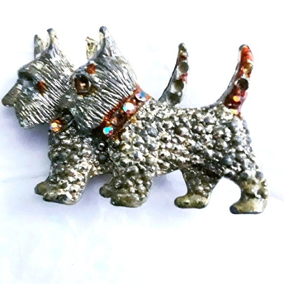 Double Scotties Vintage Brooch - Picture 2 of 2